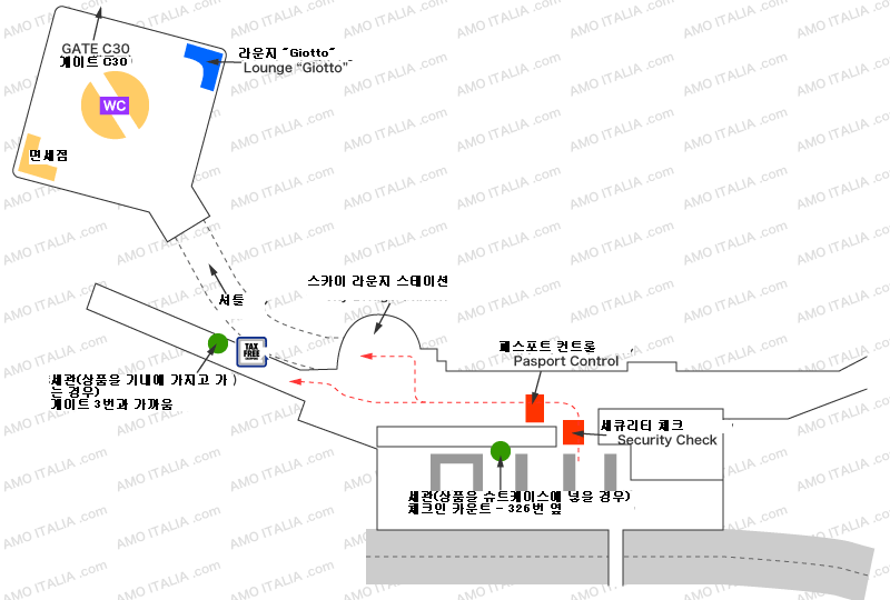 피우미치노 공항의 세관지도